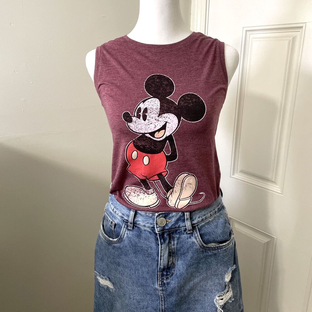 Disney Women's Maroon Mickey Mouse Tank Top Graphic Size XS Casual